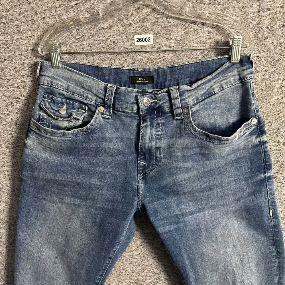 True Religion Men's 34 Blue Stretch Denim Ricky Relaxed Straight Leg Jeans